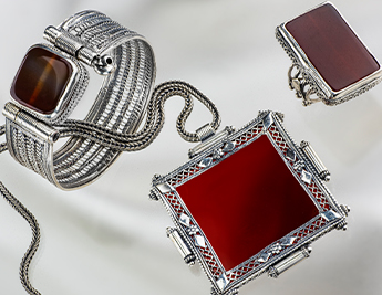 Timna Collection | 925 Sterling Silver Yemenite Filigree Jewelry set with Carnelian