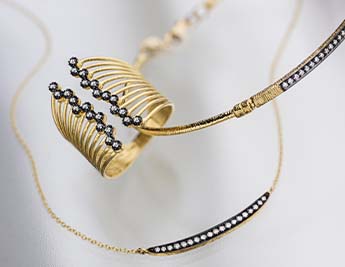 Antique Finish Golden Feather  Collection | 14K Gold and Diamond Jewelry
