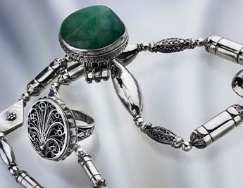 Ruta Flower Collection | Handmade 925 Sterling Silver Yemenite Filigree Jewelry set with Aventurine