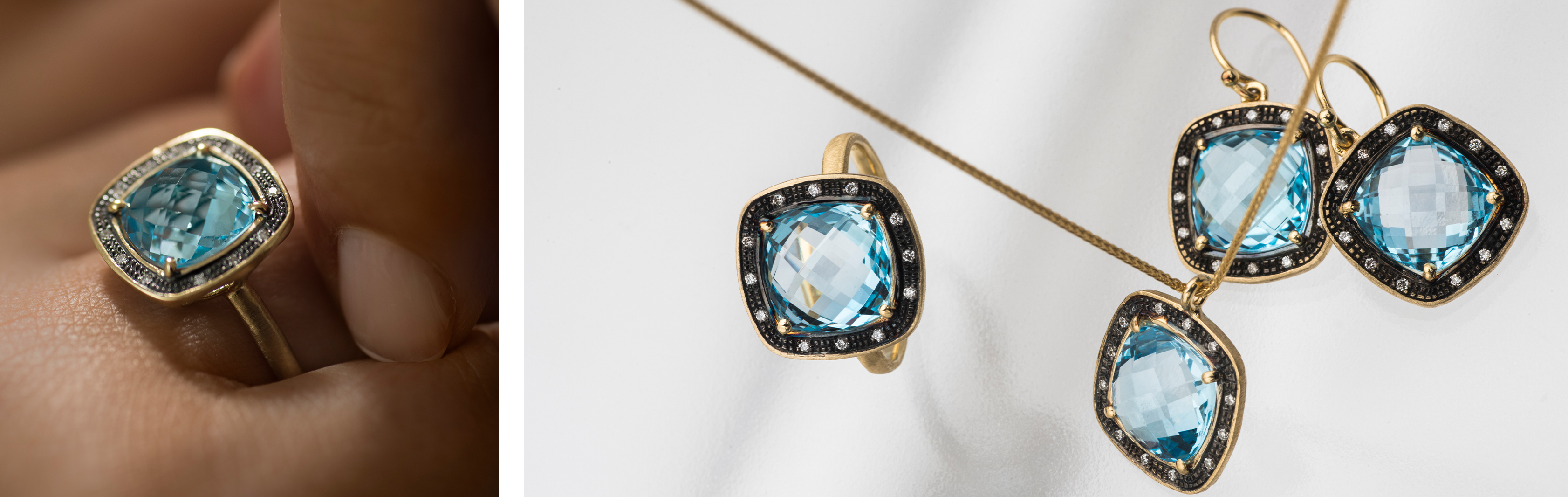 Prophecy Collection | 14K Gold Rhodium Finished Jewelry with Blue Topaz and Diamond