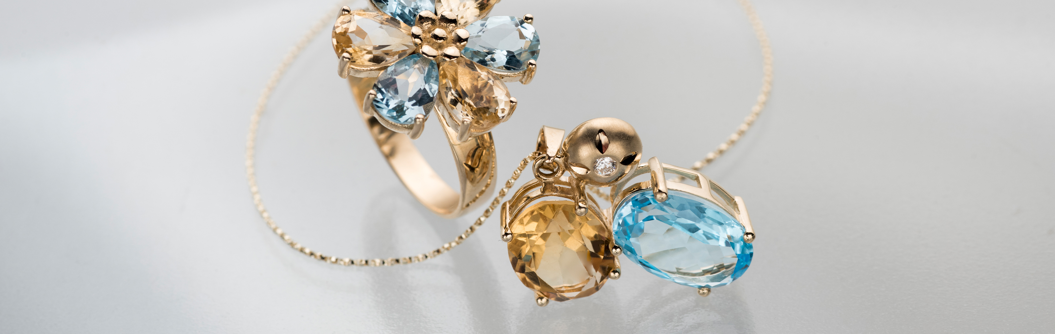 Earthly Balance Collection | 14K Gold Blue Topaz, Citrine and Diamond Jewelry