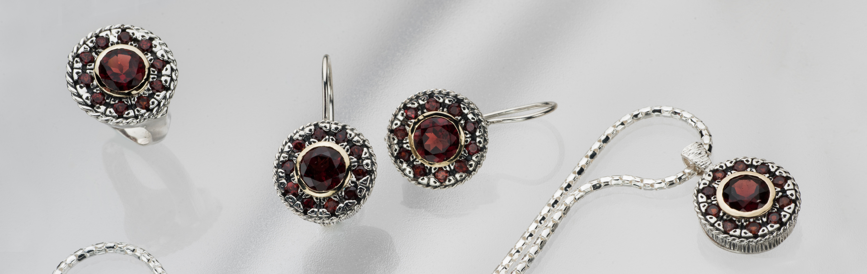 Twilight Collection | 925 Sterling Silver & 9K Gold Jewelry with Garnet