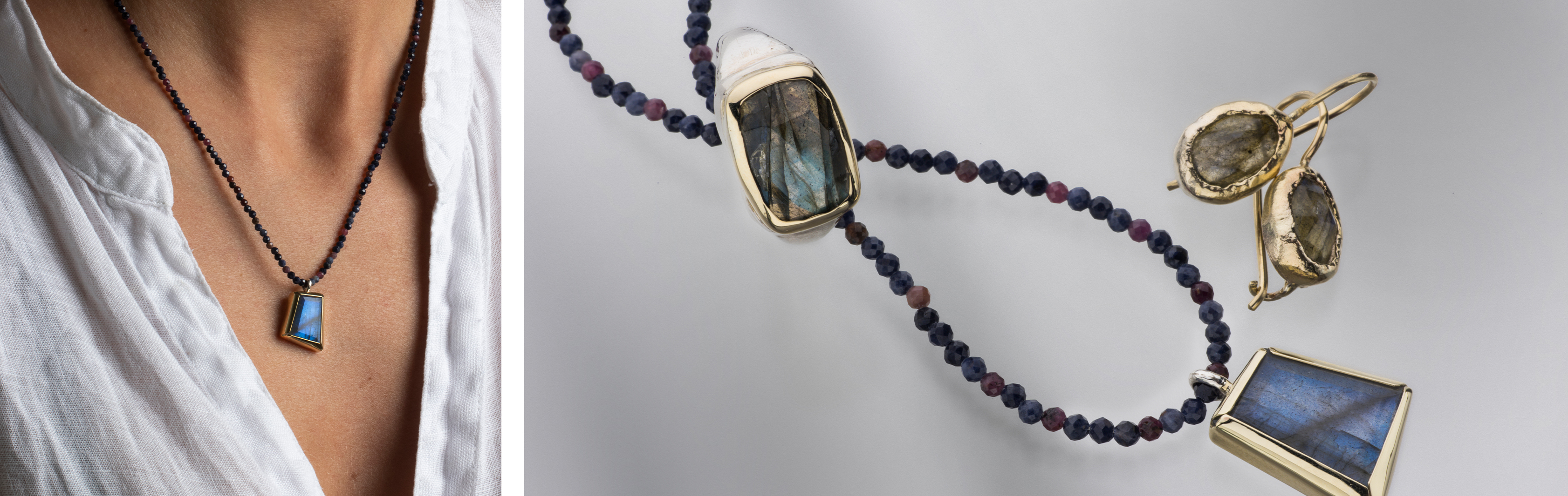 Deep Blue Collection | 925 Sterling Silver & 9K Gold Jewelry with Labradorite and Sapphire