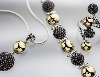 Domes of Crimson Collection | 925 Sterling Silver & 9K Gold Jewelry set with Garnet