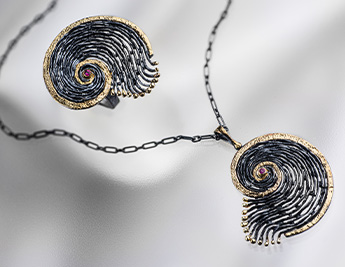 Golden Swirl Collection | Antique Finish 925 Sterling Silver & 18K Gold Jewelry with Ruby