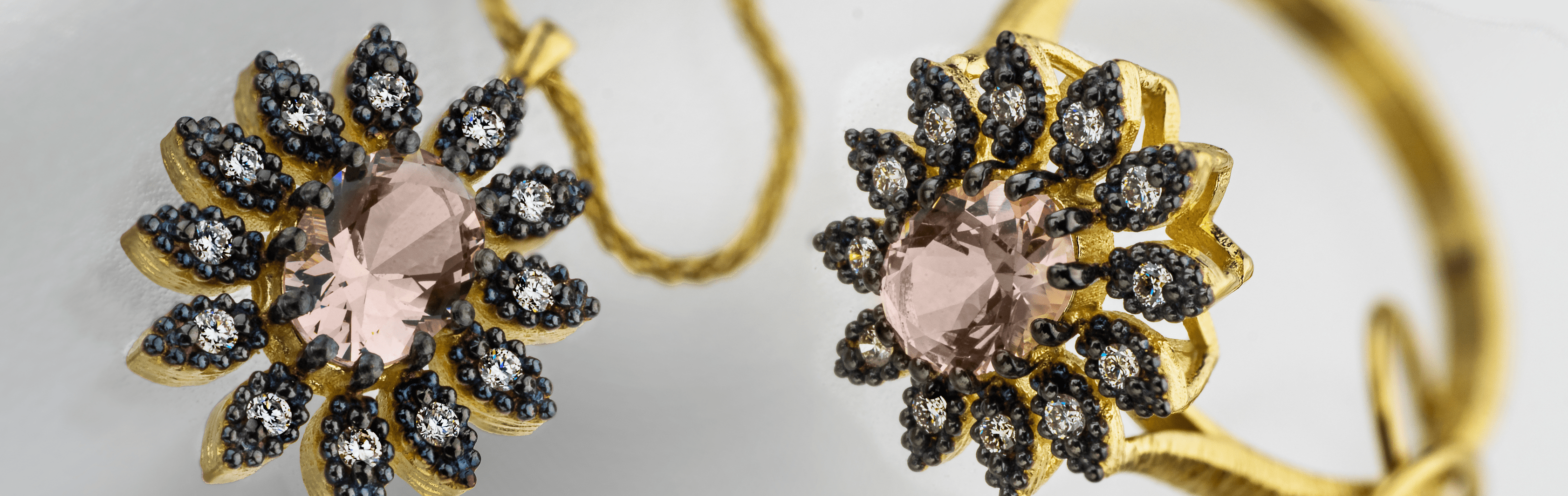 14k gold jewelry set with Morganite and Diamonds
