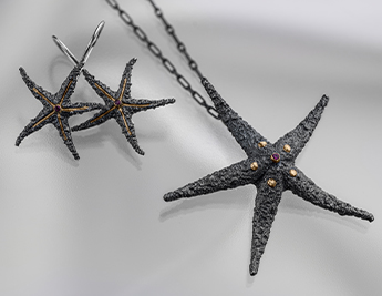 Starfish | 925 Sterling Silver & 18K Gold Jewelry with Ruby and Diamonds