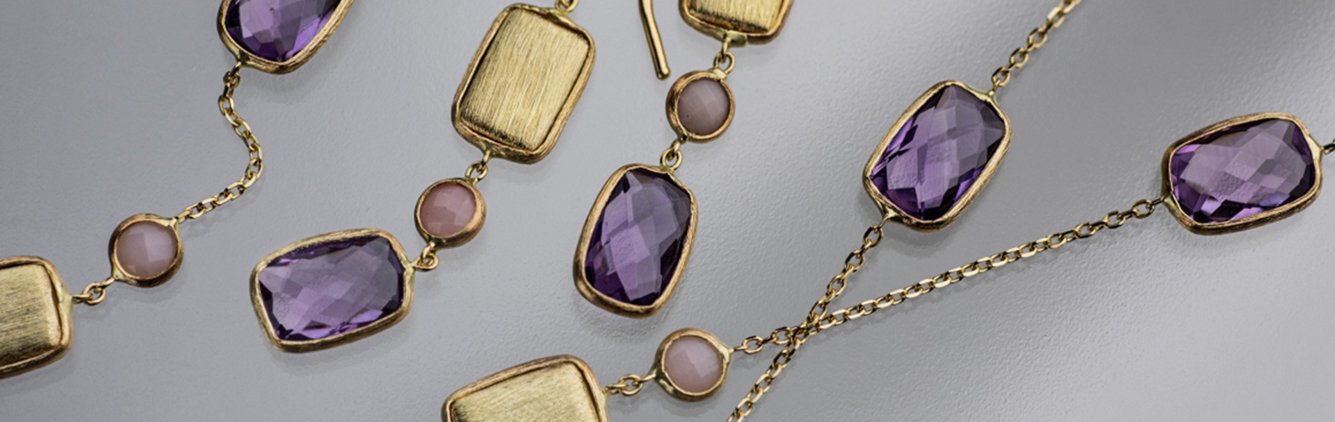 Shades of Purple Collection |14K Gold Jewelry with Amethysts and Milky Opals