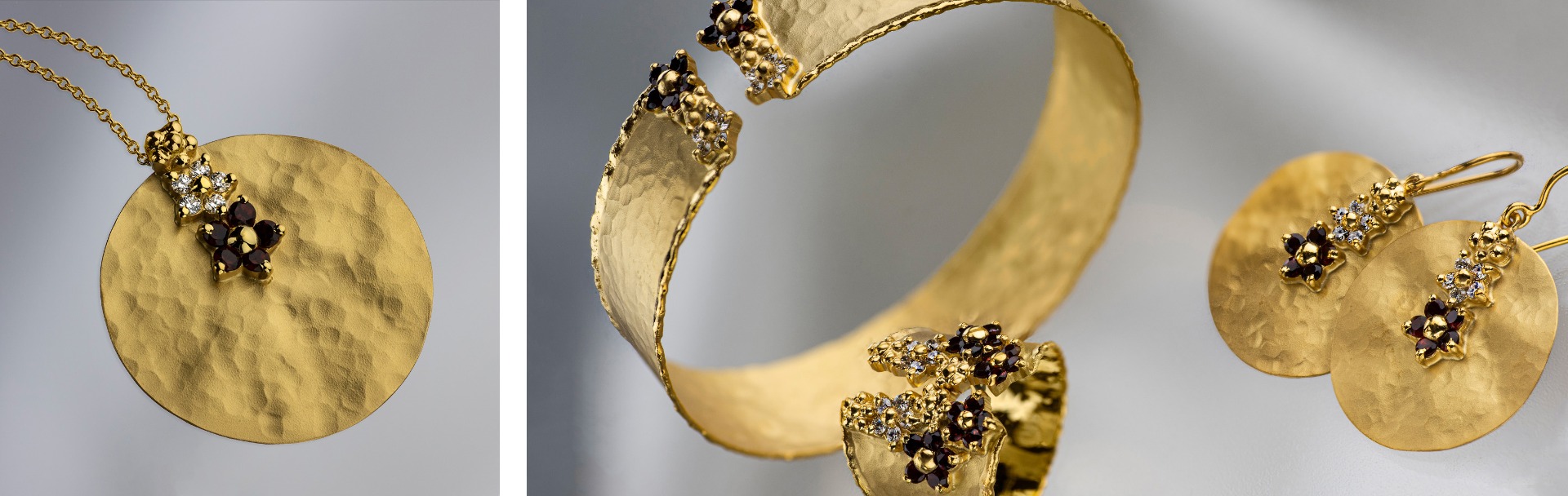 14K Gold Jewelry with Garnet and Diamonds