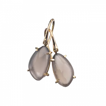 14K Gold Earrings with Gray Moonstone