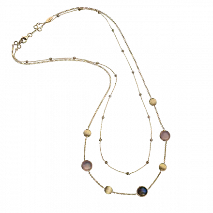 14K Gold Double Necklace with Natural Gems