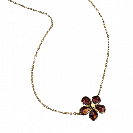 14K Gold Necklace with Garnet Flower