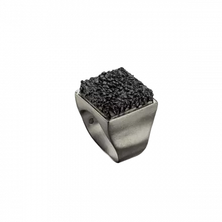 Stunning Silver Ring with darkened antique finish raised square resembling granite rock