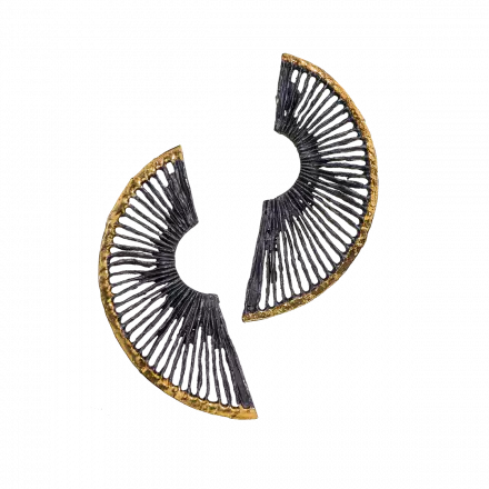 Small Silver "Swirl" Cuff Stud Earrings highlighted with 18k gold leaf border