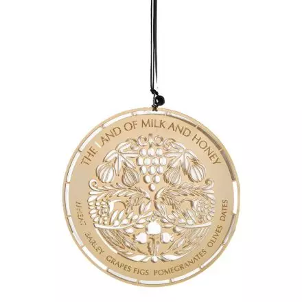 Israeli gift, Seven Species - Wall hanging with Gold-Plated Brass (English), Gold-Plating, 15 cm