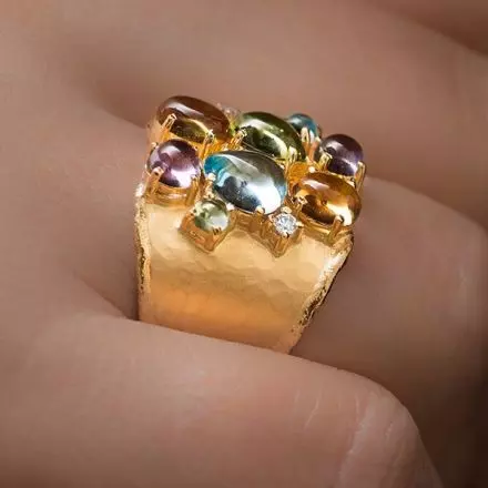 Gold Ring with Diamonds and Gemstones