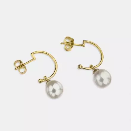 14k Yellow Gold Dangling Pearl Gypsy Earrings