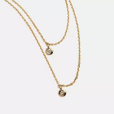 14K Gold Double Necklace, Diamonds 0.06ct