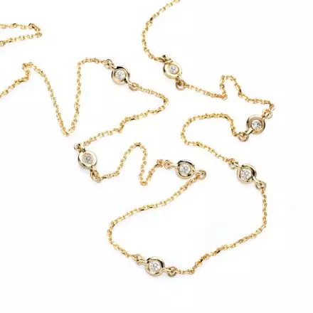 14K Gold Necklace, Scattered Diamond 0.21ct