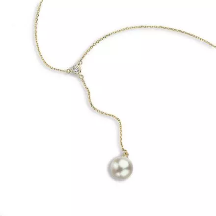 14K Gold Necklace with Diamonds and Pearl
