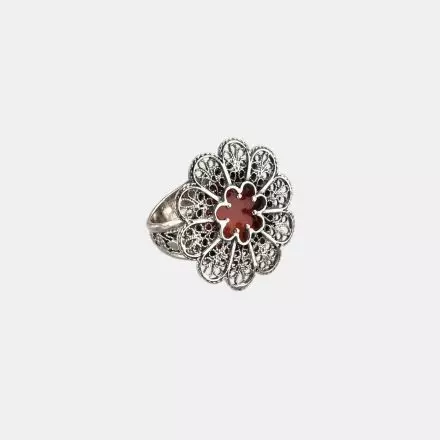 Sunflower Silver Ring with Carnelian Stone