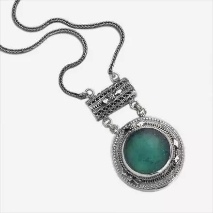 Ancient Roman Glass Handmade Silver Necklace
