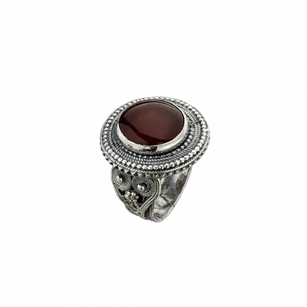 Round Silver Filigree Ring set with center Carnelian stone
