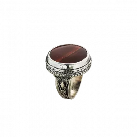 Silver Ring set with round Carnelian surrounded by Yemenite filigree work
