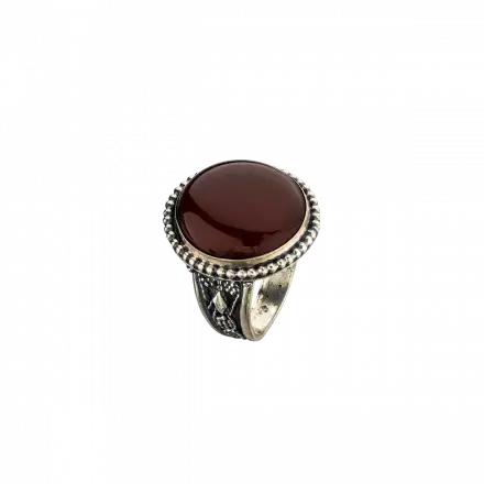 Silver Ring set with round Carnelian Stone surrounded by tiny silver balls