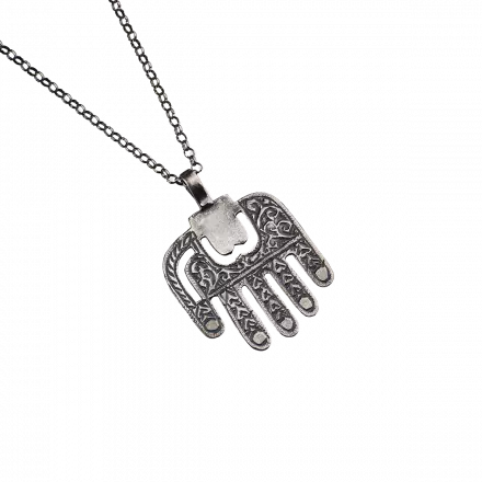Silver Necklace with uniquely decorative Hamsa pendant