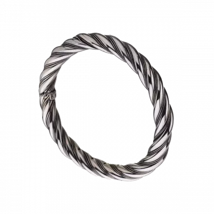 Handcrafted thick Silver Bangle with silver curl decorations