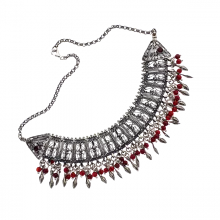 Silver Necklace with trapezium-shaped dainty filigree links and Carnelian stones