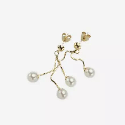 9K Gold Earrings with Dangling Chains and Pearls