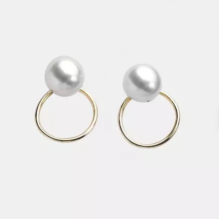 9K Gold Pearl Earrings with Gold Ring