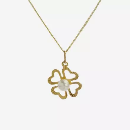 9K Gold 4 Leaf Clover Necklace with Pearls