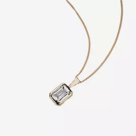 9K Gold Necklace with Rectangle Zircon Pendant