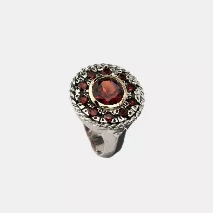 Silver and 9K Gold Ring with Garnet 