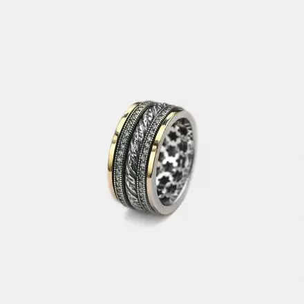 Silver Ring with a Spinning Silver Band and 9k Gold