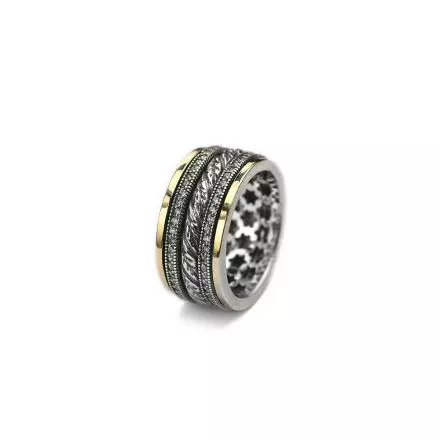 Silver Ring with a Spinning Silver Band and 9k Gold