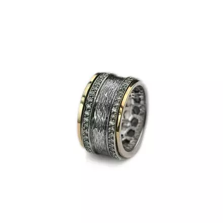 Silver Ring with Two Silver Zircon Bands and 9k Gold stripes