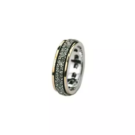 Thin Silver Ring with center Zircon Band bordered with 9k Gold stripes