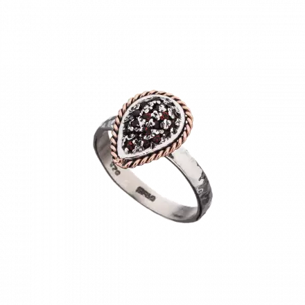 Silver and 9k Gold Garnet Ring