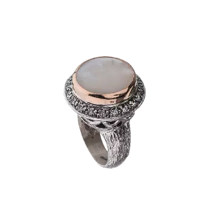 Silver and 9k Gold Ring with Mother of Pearl and Zircons