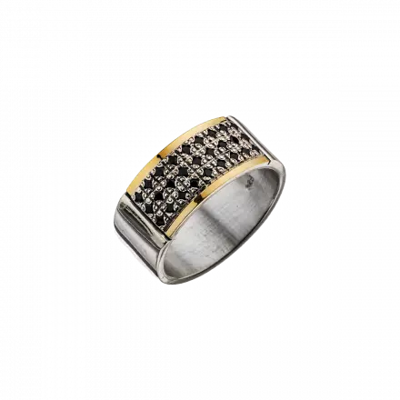Silver Ring with Black Spinel and 9k Gold