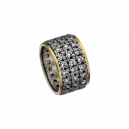 Silver Ring with 9K Gold and zircon