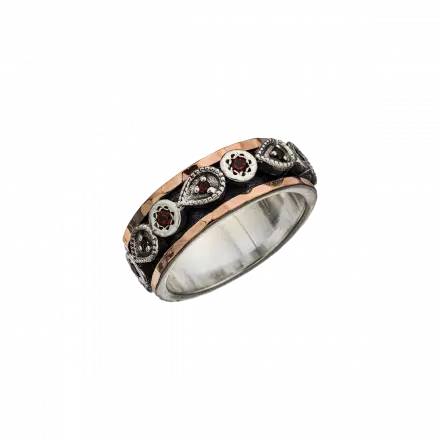 Silver Ring with 9K Rose Gold and Garnet