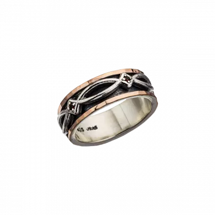Silver Ring with 9K Rose Gold and Garnet
