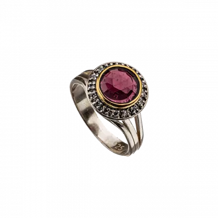 Silver and 9K Gold Ring with Garnet and zircon 