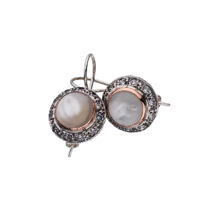 Silver and 9k Gold Earrings with Mother of Pearl and Zircons