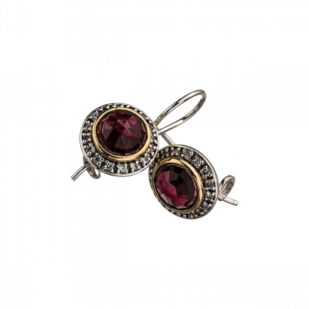 Silver and 9K Gold Earrings with Garnet and zircon